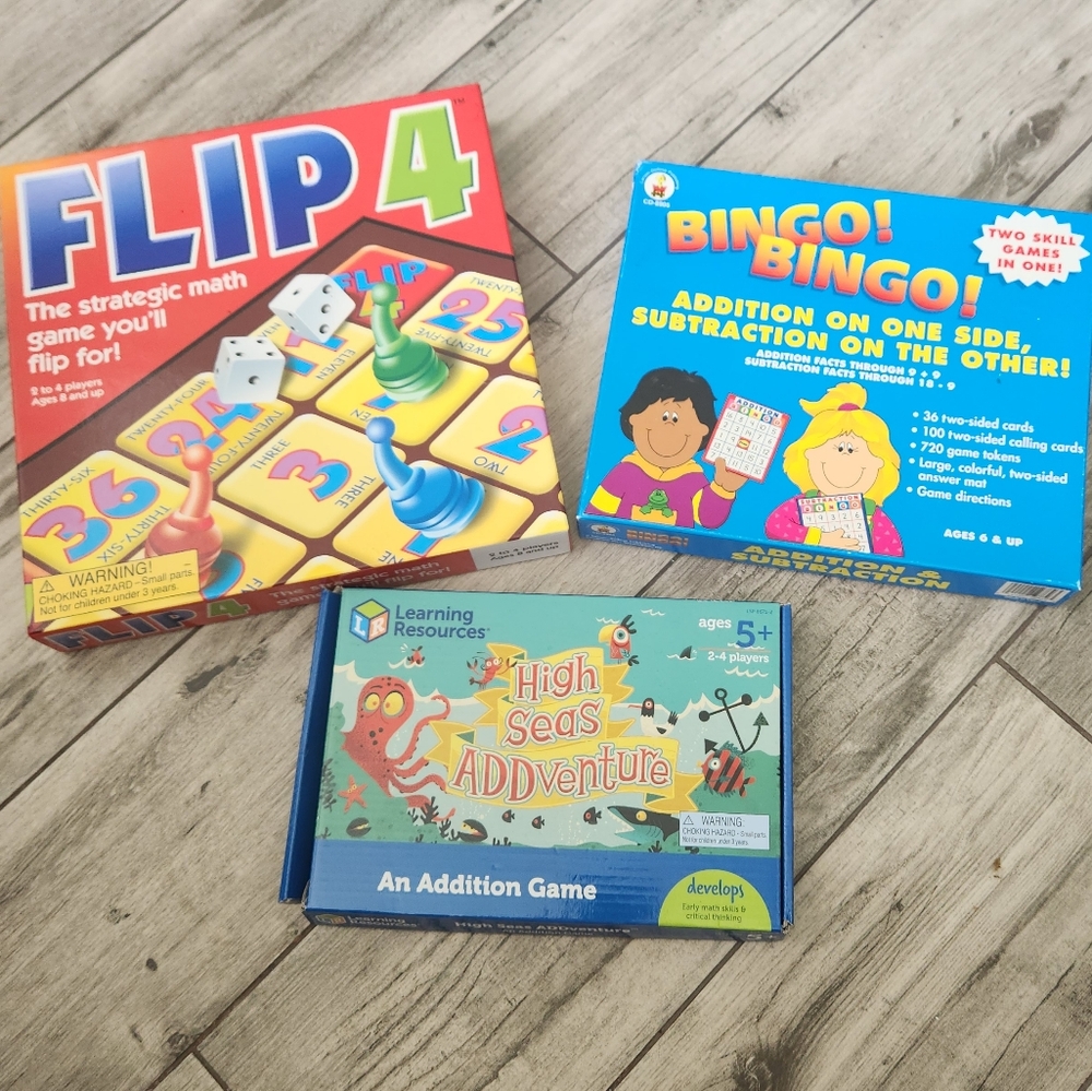 Lot Of 3 Fun Math games Focusing On Addition & Subtraction homeschooling tutor